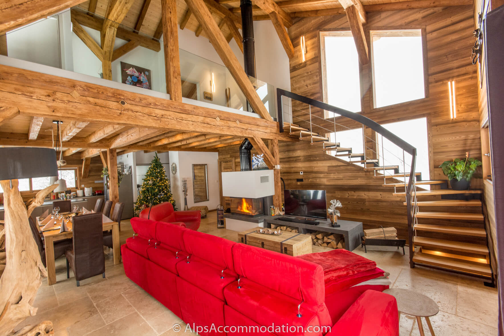 Chalet Sole Mio Morillon - L'espace de vie confortable avec canapé inclinable
